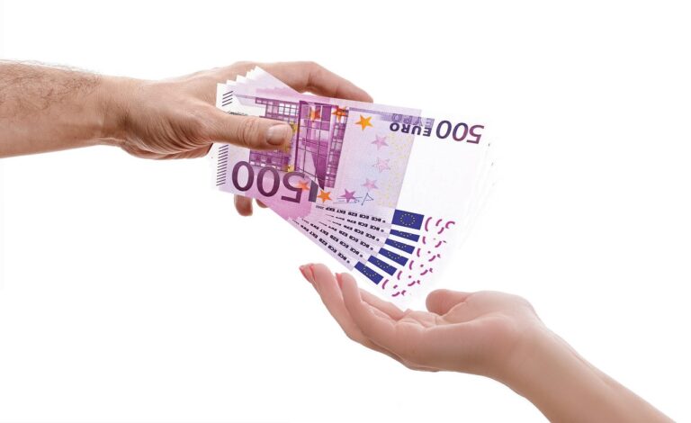 Main tenant des billets de 500 euros, représentant un investissement de 1000 euros.